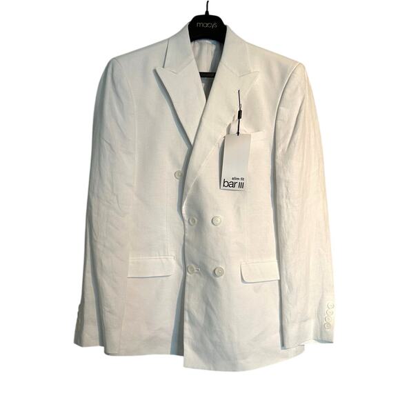 Bar III Other - Bar III Men’s Slim Fit Double-Breasted Sport Coat Blazer, White, 100% Linen, 38R